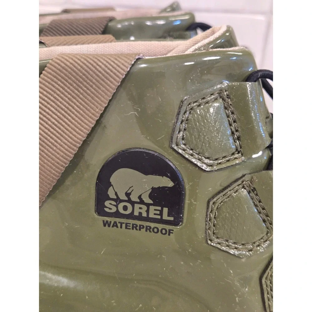 Sorel Out N About Rain Boots Waterproof Olive Green Orange  Womens 7.5